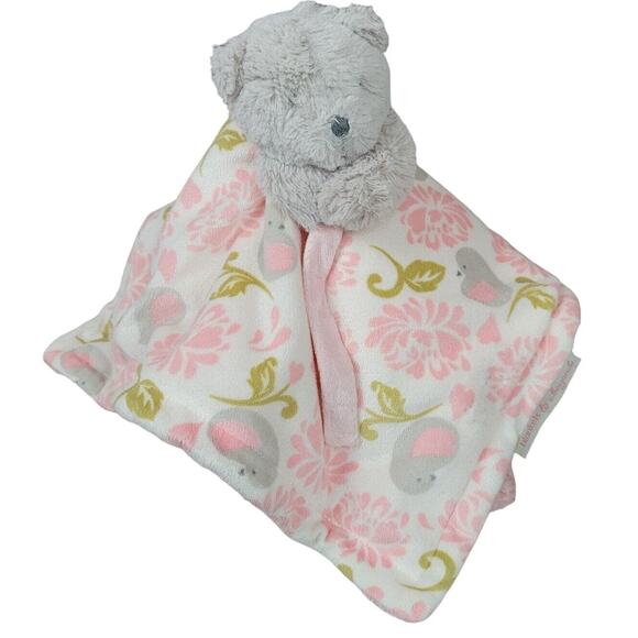 Baby Lovey Bear Plush Pink Floral Blankets & Beyond Security Blanket Paci Strap - Picture 1 of 9